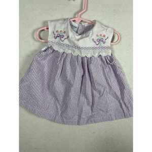 Vtg Samara Gingham Dress Set Baby Girl 9-12M Purple Floral Embroidery‎ Bloomers